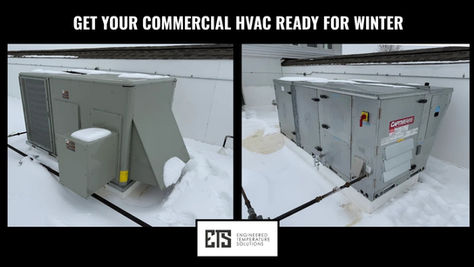 side-by-side of commercial HVAC systems in winter conditions