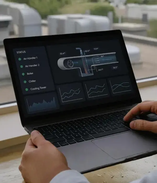 Remote HVAC monitoring dashboard displaying system performance and alerts