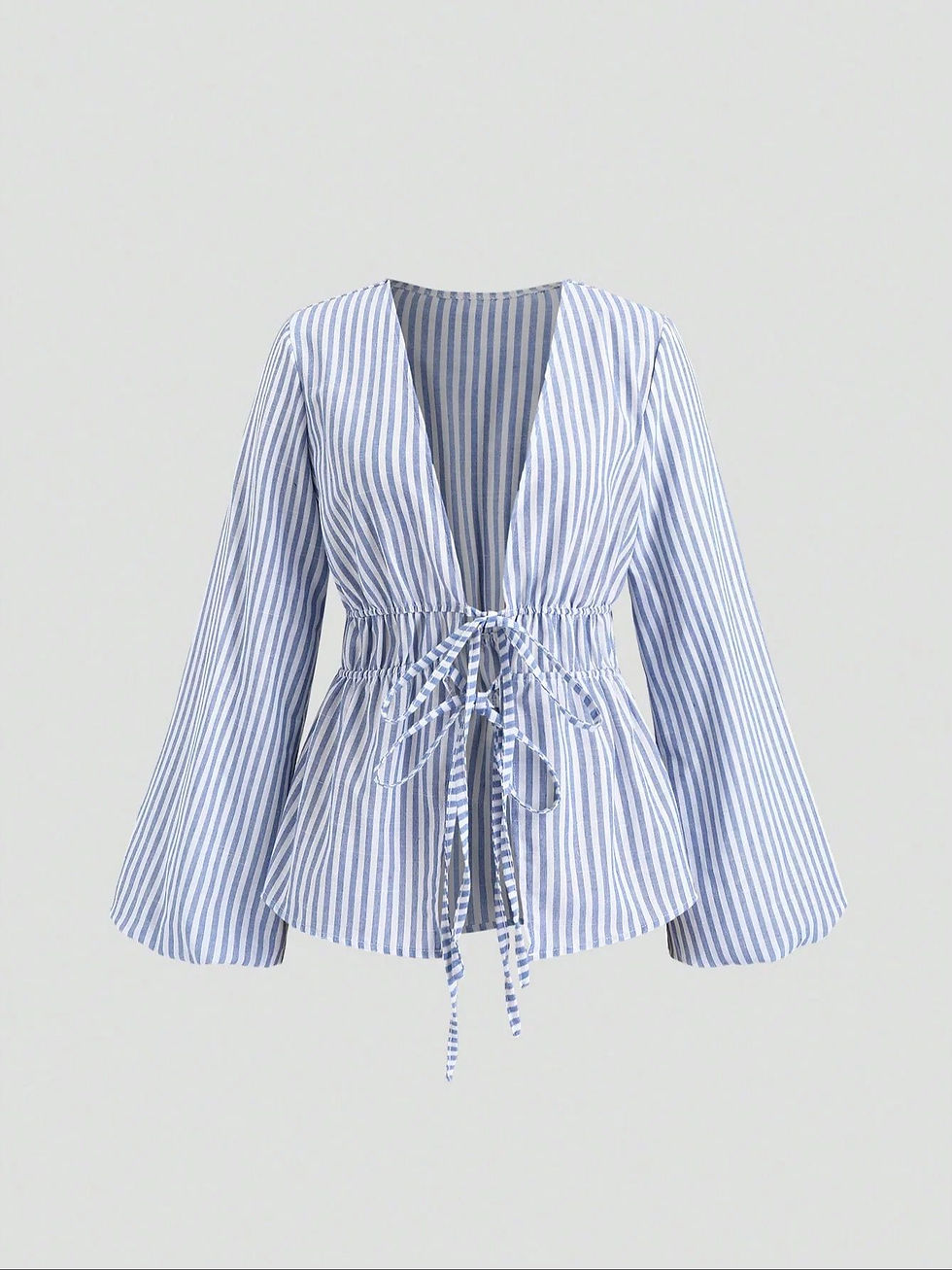 Thumbnail: Striped Tie-Waist Kimono Blouse