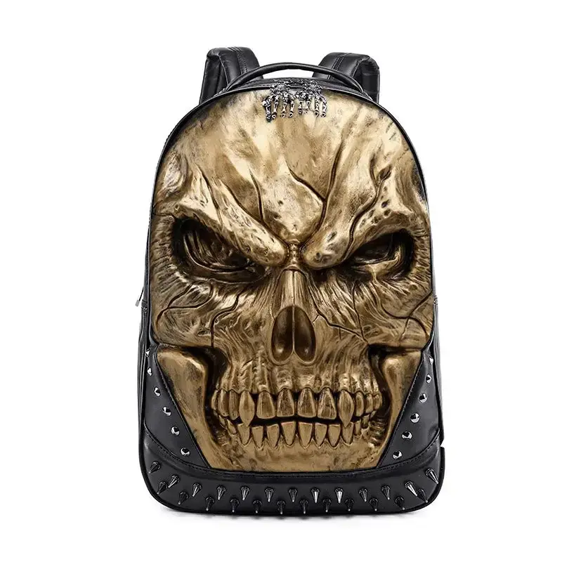 Thumbnail: 3D Skull Designer Thick Leather Backpacks for Teenagers