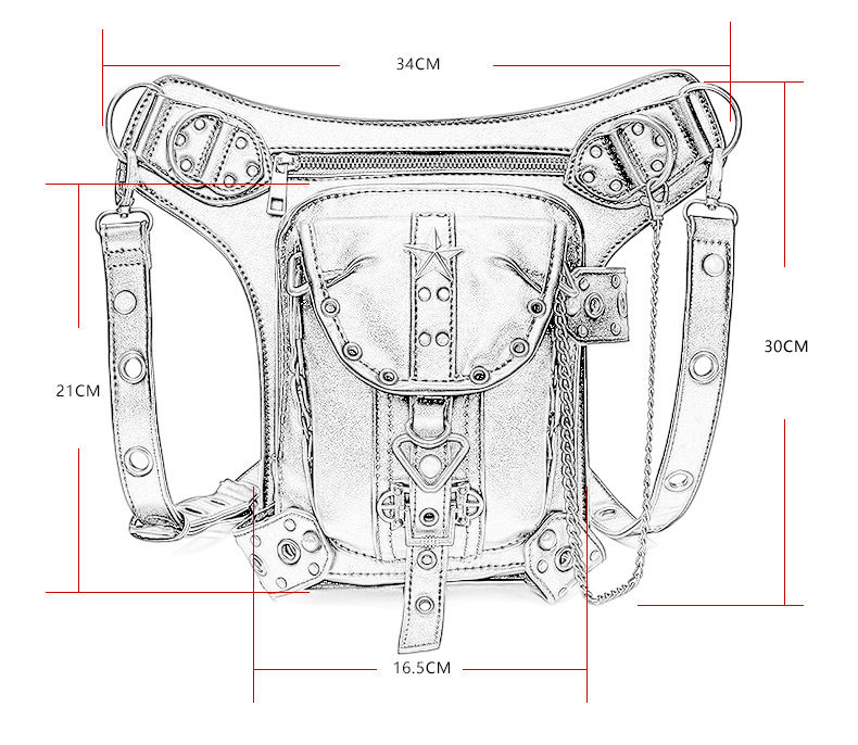 Thumbnail: Black Skull Retro Rock Motorcycle Gothic Chain Shoulder Crossbody Waist Bag Unis
