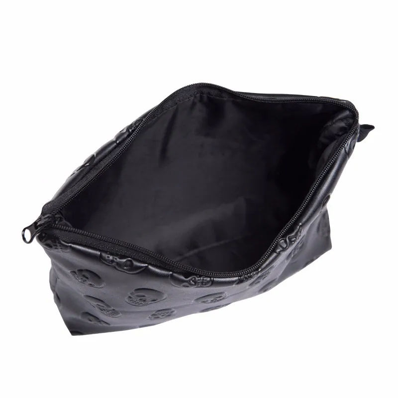 Thumbnail: 1 pc Black Skull Cosmetic Bag Women PU Leather Makeup Bag Travel Organizer For C