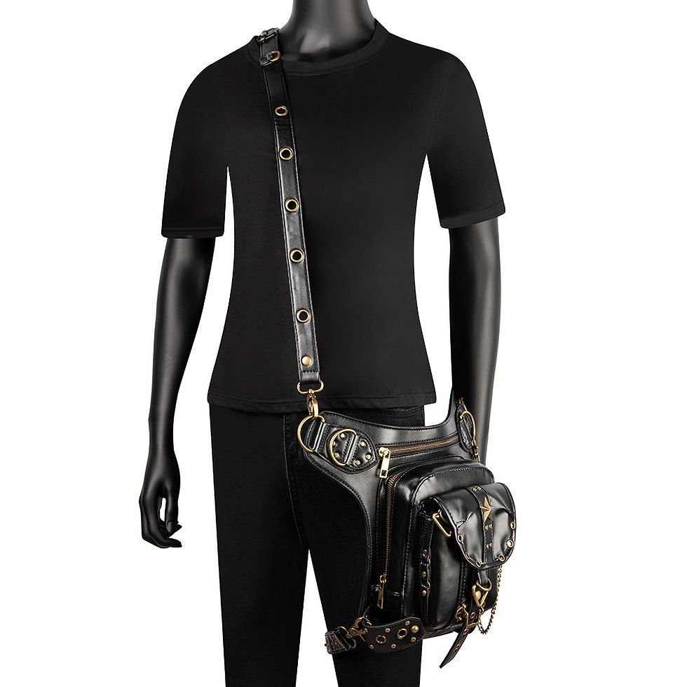 Thumbnail: Black Skull Retro Rock Motorcycle Gothic Chain Shoulder Crossbody Waist Bag Unis