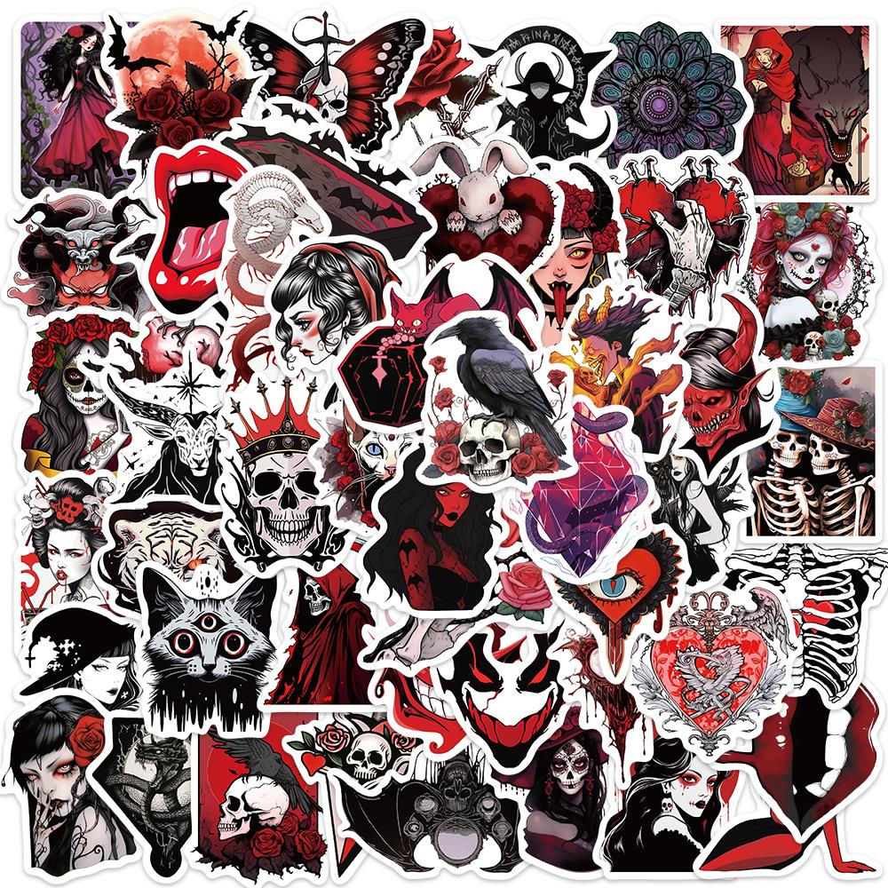 50pcs Horror Skull Gothic Stickers Aesthetic Graffiti Stickers Luggage Skateboar