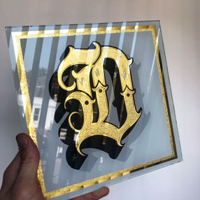 Gold leaf glass panel water gilding and etching