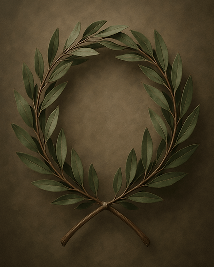 A laurel wreath forms a perfect circle against a warm background