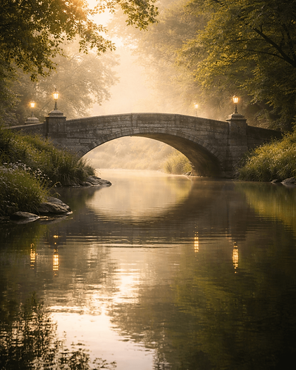 The Reconciler a stone bridge reflected in calm water