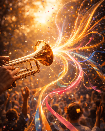 trumpet and streamers