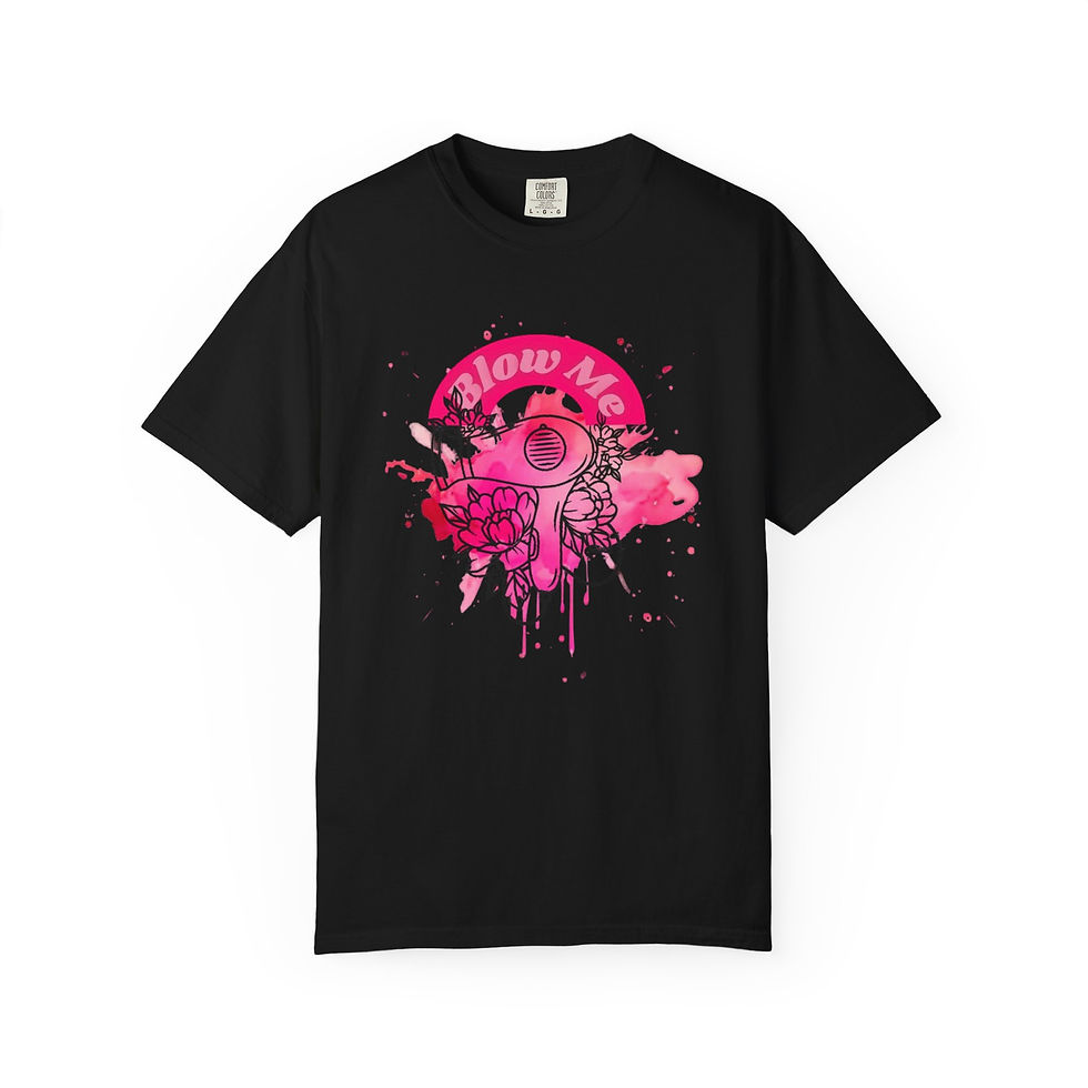 Thumbnail: Blow Me Skull Graphic T-Shirt — Pink Skull Hairdryer Art Tee