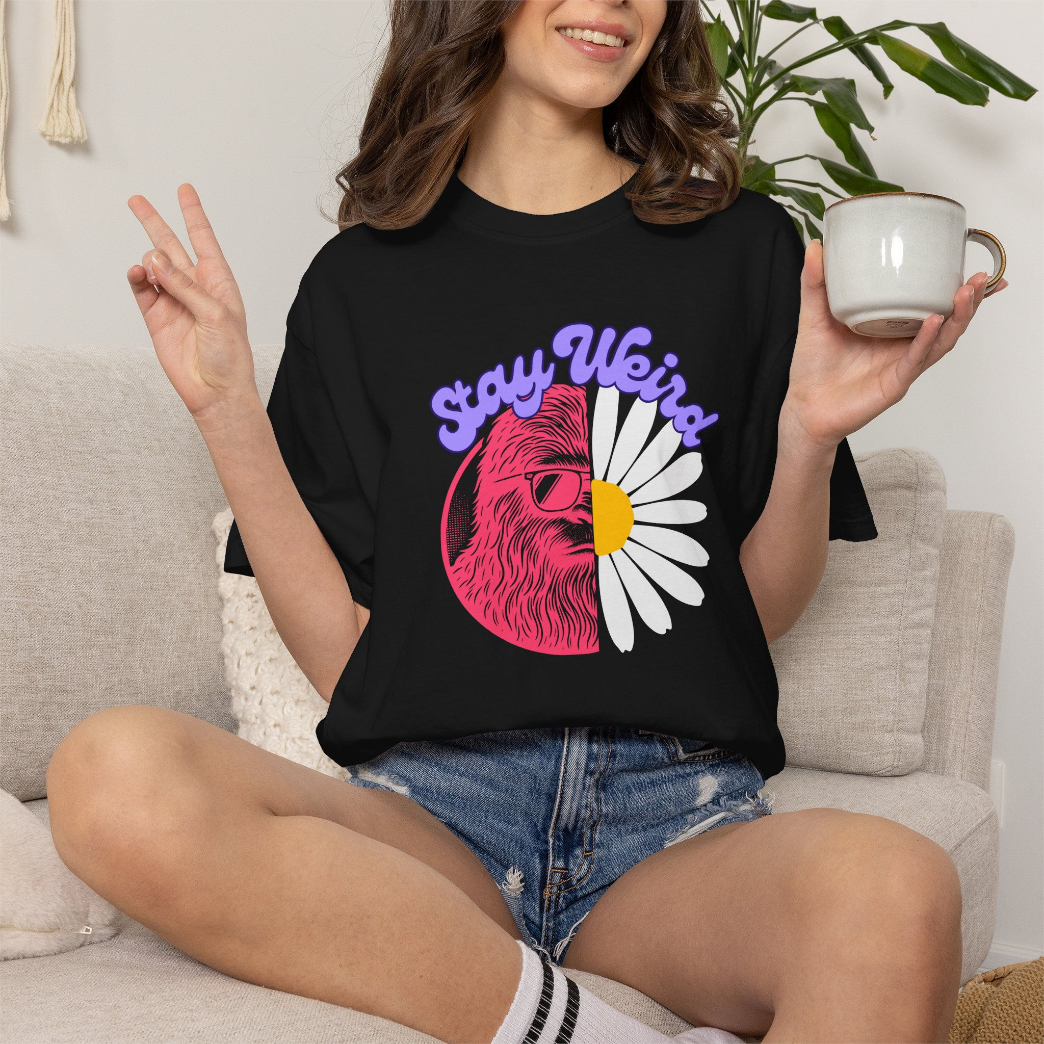 Stay Weird Sasquatch Vintage Sun & Daisy Graphic Tee