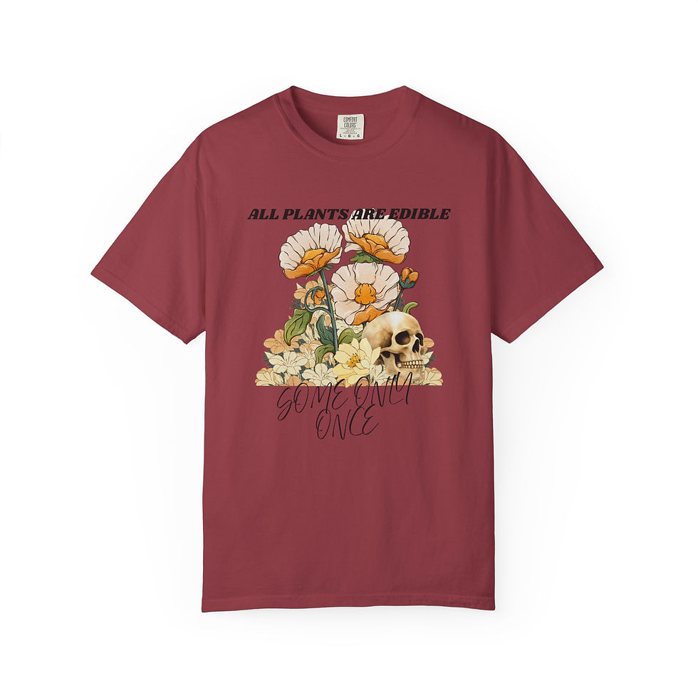 Thumbnail: “All Plants Are Edible” Floral Skull Graphic T-Shirt