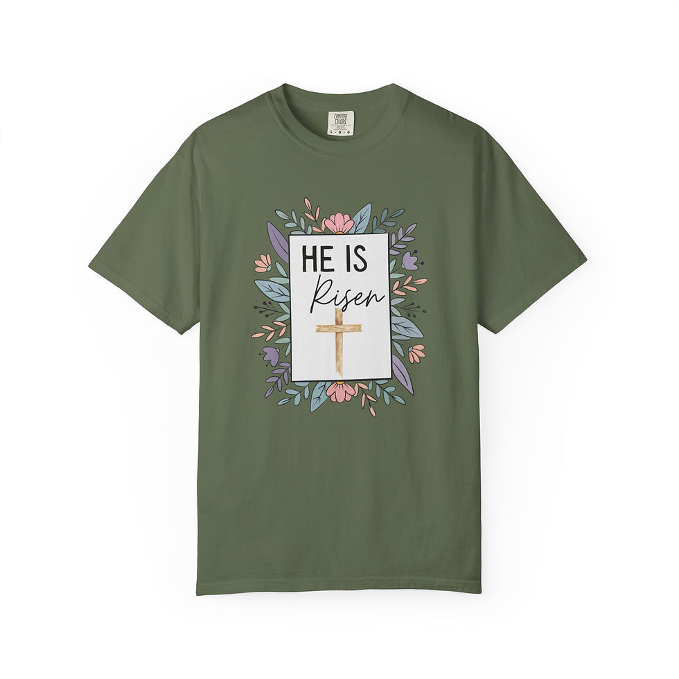 Thumbnail: He Is Risen T-Shirt — Floral Easter Christian Tee
