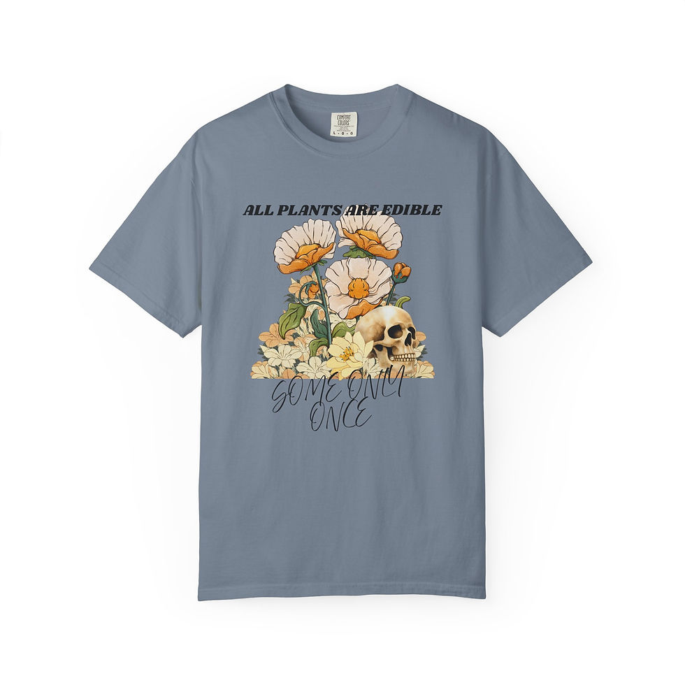 Thumbnail: “All Plants Are Edible” Floral Skull Graphic T-Shirt