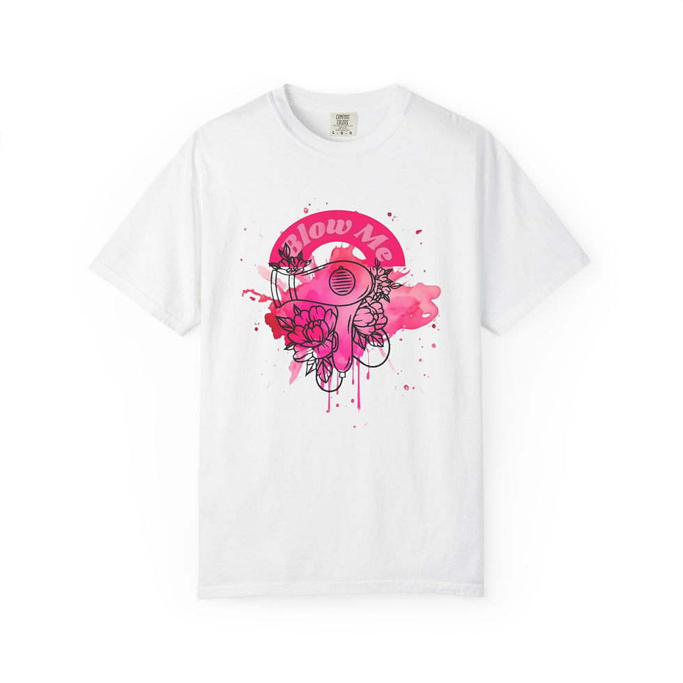 Thumbnail: Blow Me Skull Graphic T-Shirt — Pink Skull Hairdryer Art Tee