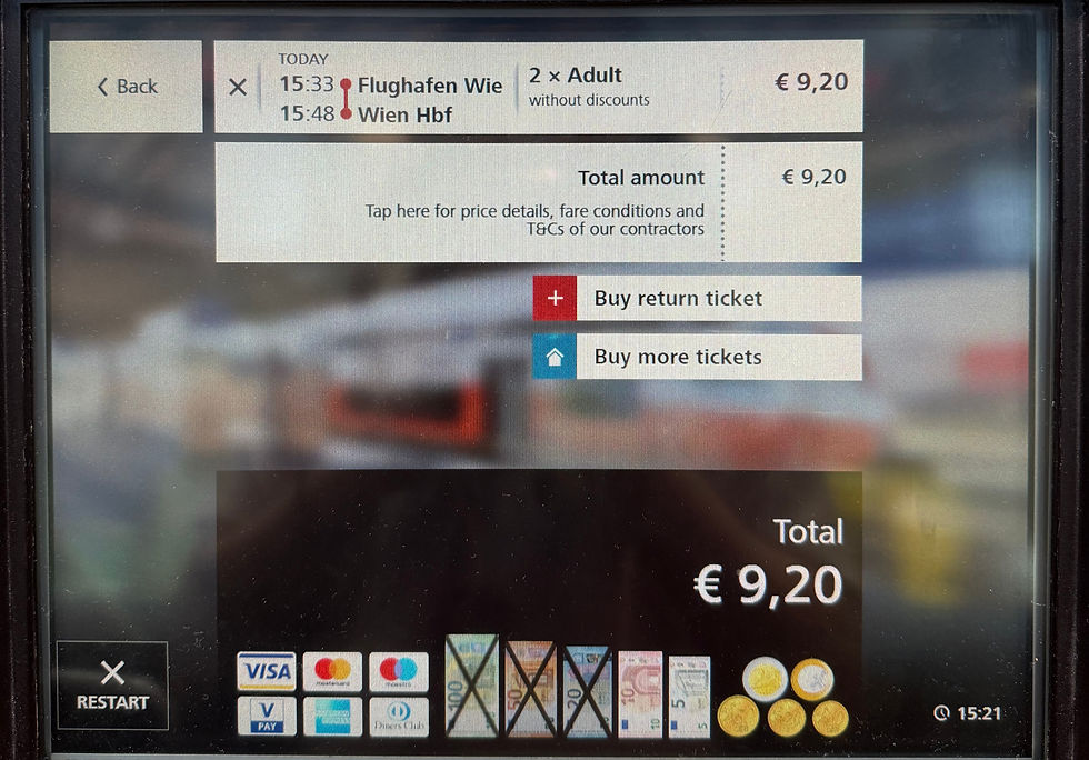 ÖBBオーストリア鉄道の券売機の画面