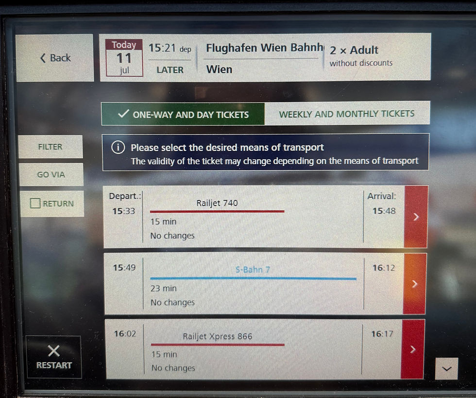 ÖBBオーストリア鉄道の券売機の画面