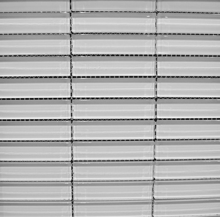 Crystal Shade of White 8mm Glass Mosaic 23x98mm on a 300x300mm sheet