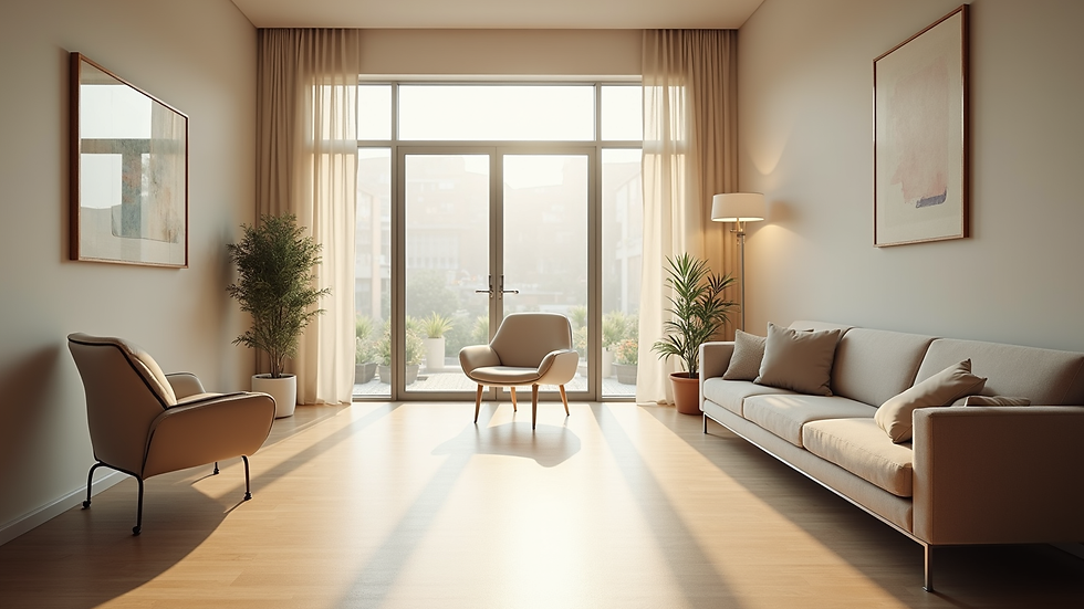 High angle view of a peaceful therapy waiting room with soft natural light