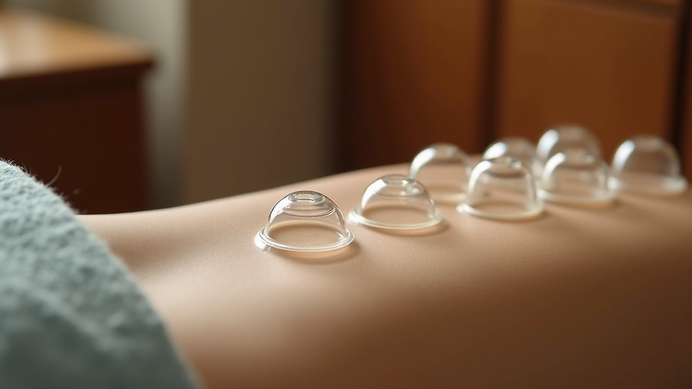 Close-up view of a hijama therapy session with cups placed on the back