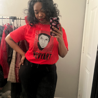 Image of Teryn with a Trayvon Martin tshirt and a press-n-curl.