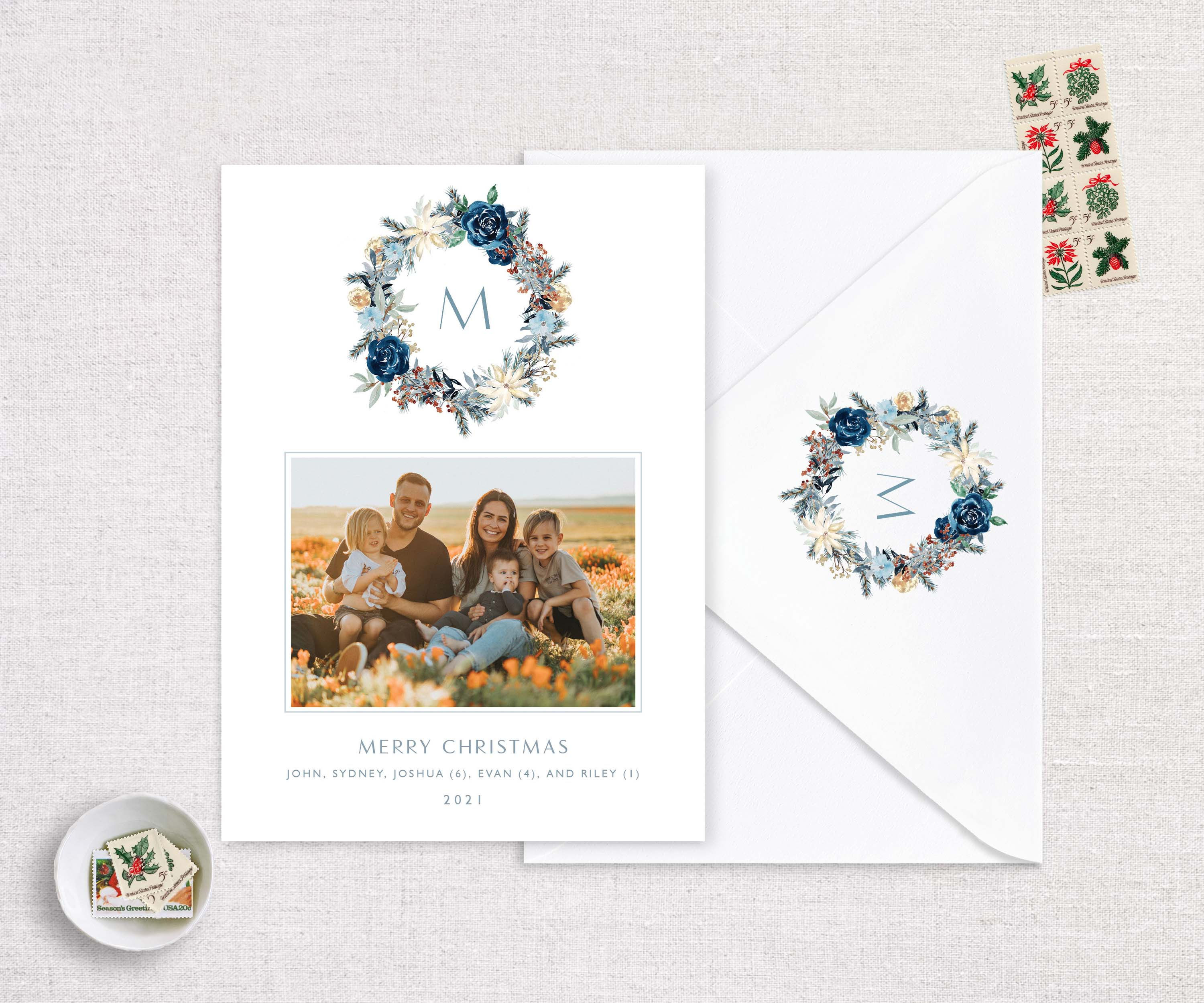 Blue Christmas Wreath Monogram