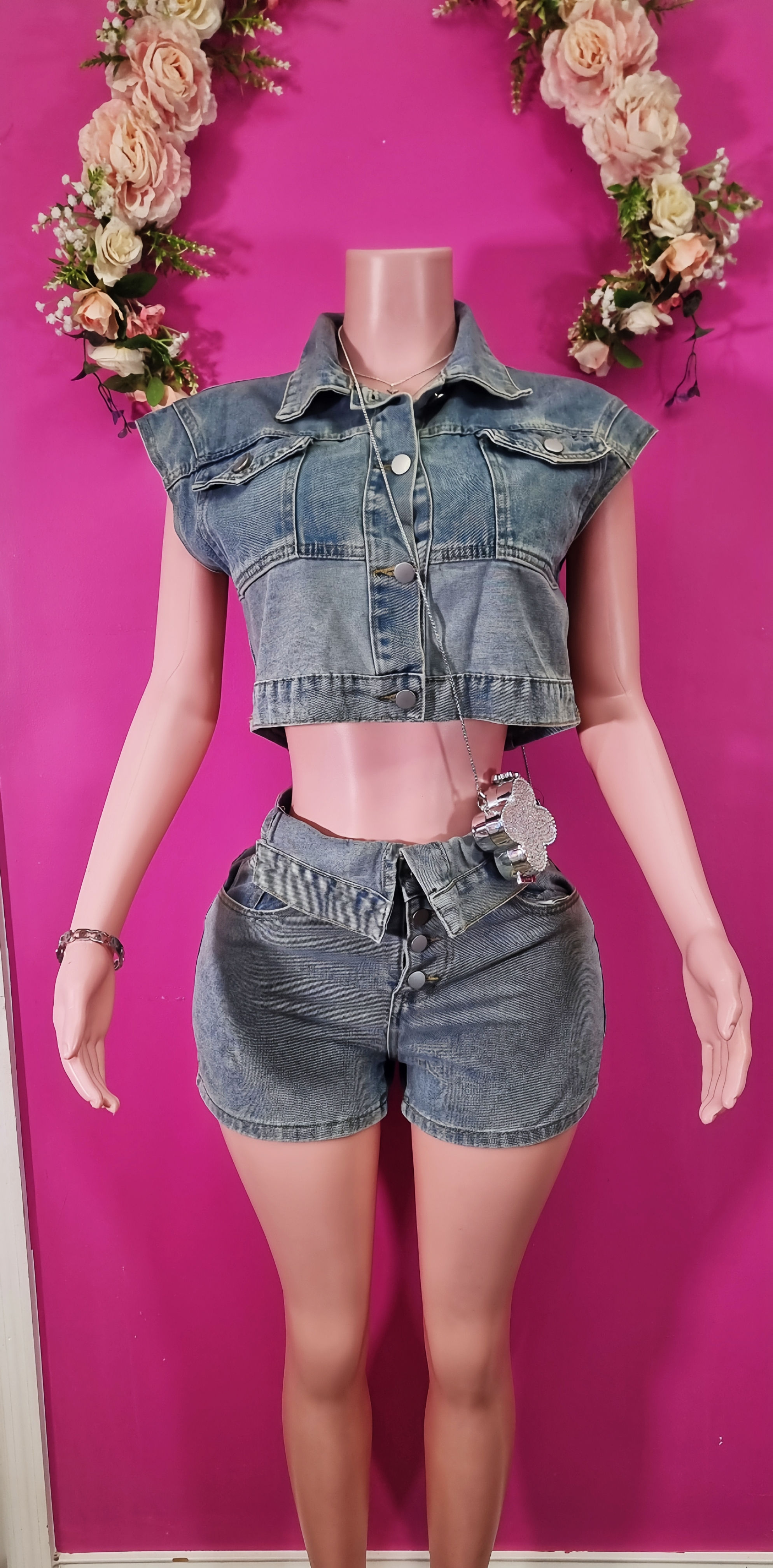 Fancy Girl Denim Shorts Set 