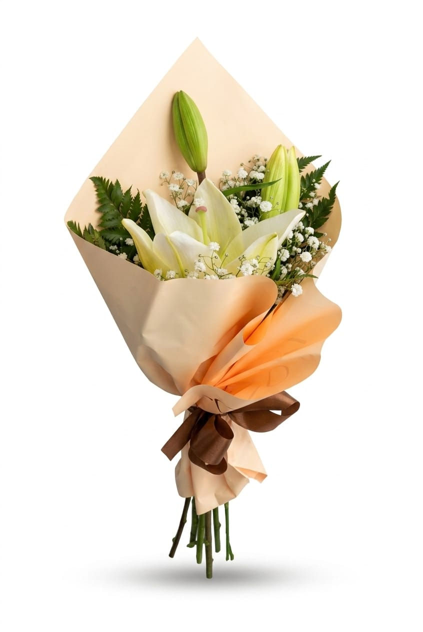 Miniatura: Arranjo de uma flor de lirio branco c/ ferrero t4