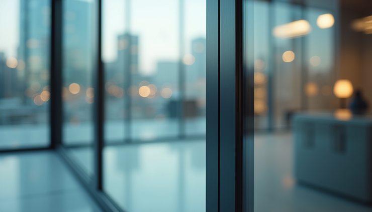 Close-up view of triple glazed window with nano glass centre pane
