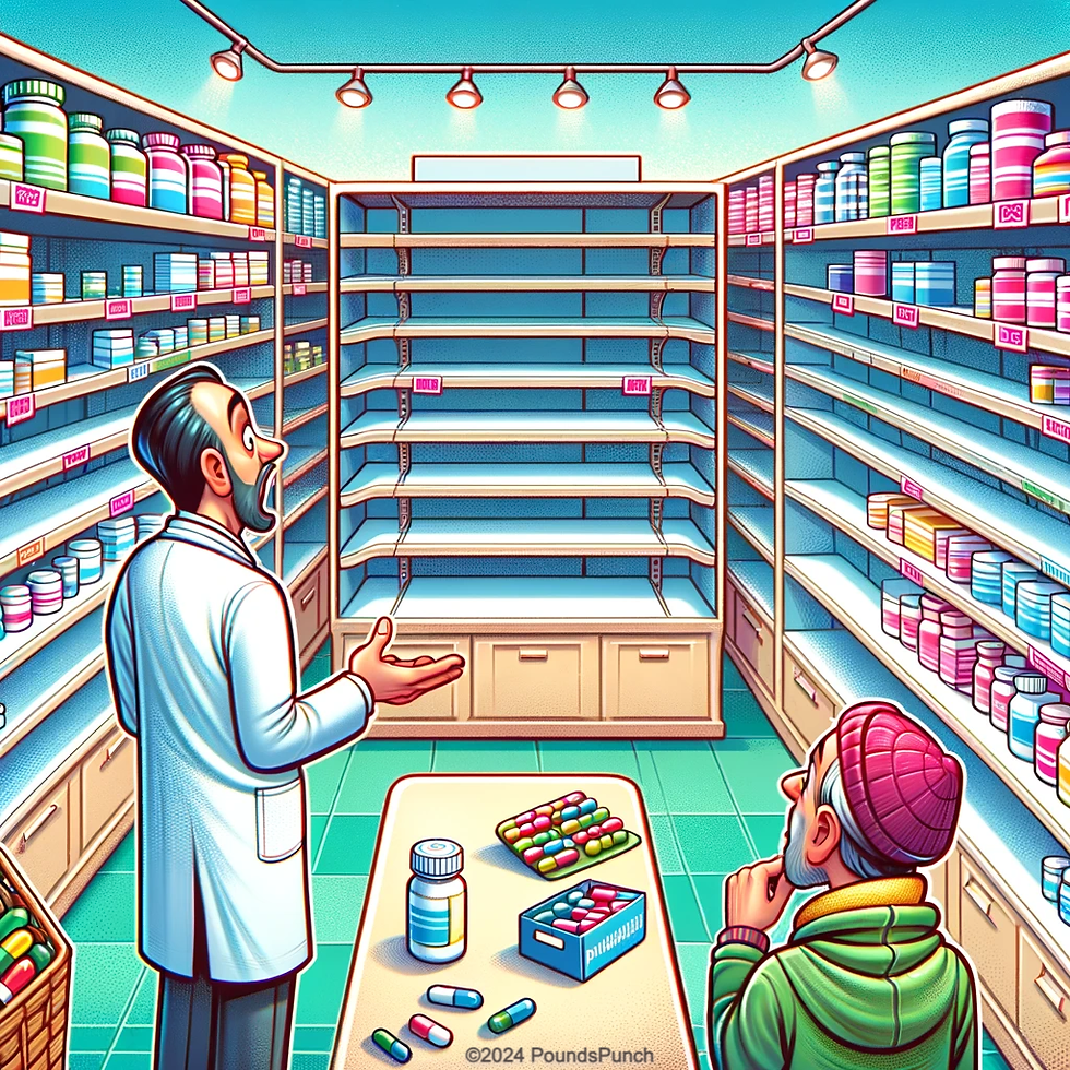 A pharmacy with empty shelf