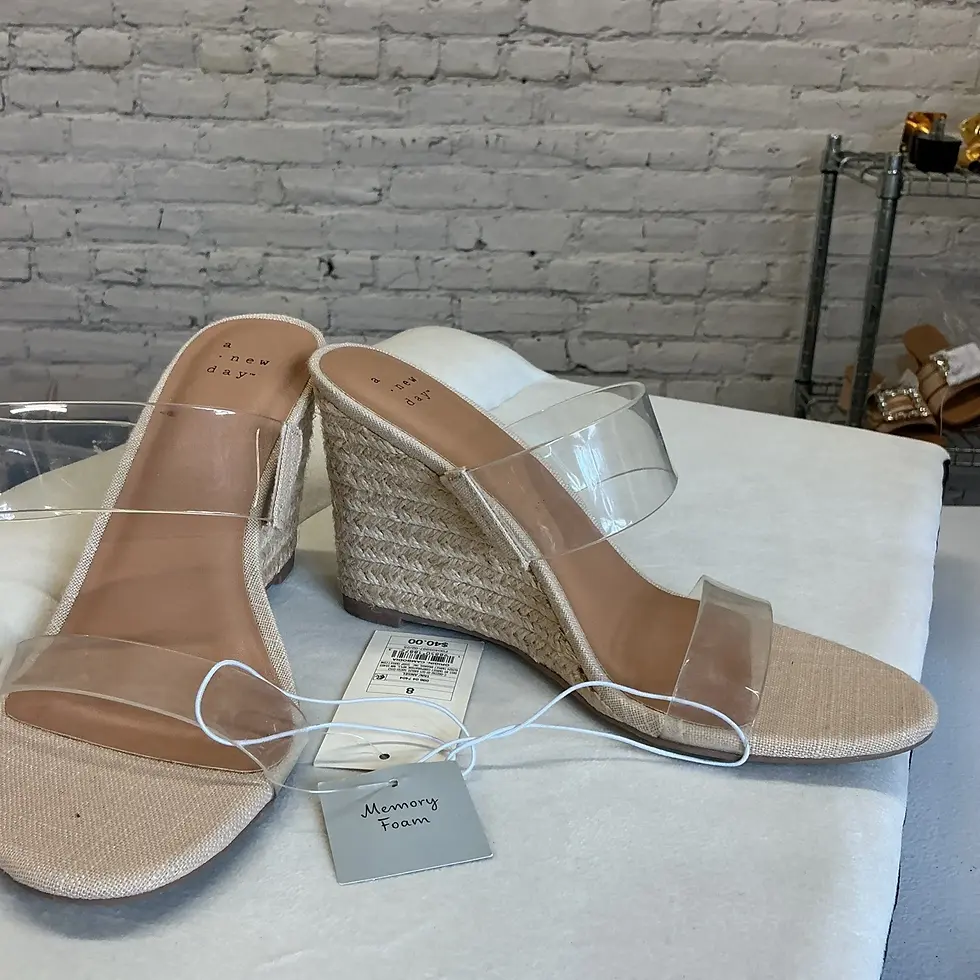 A New Day Womens Clear Double Strap Espadrille Wedge Sandals Tan NWT Size 8