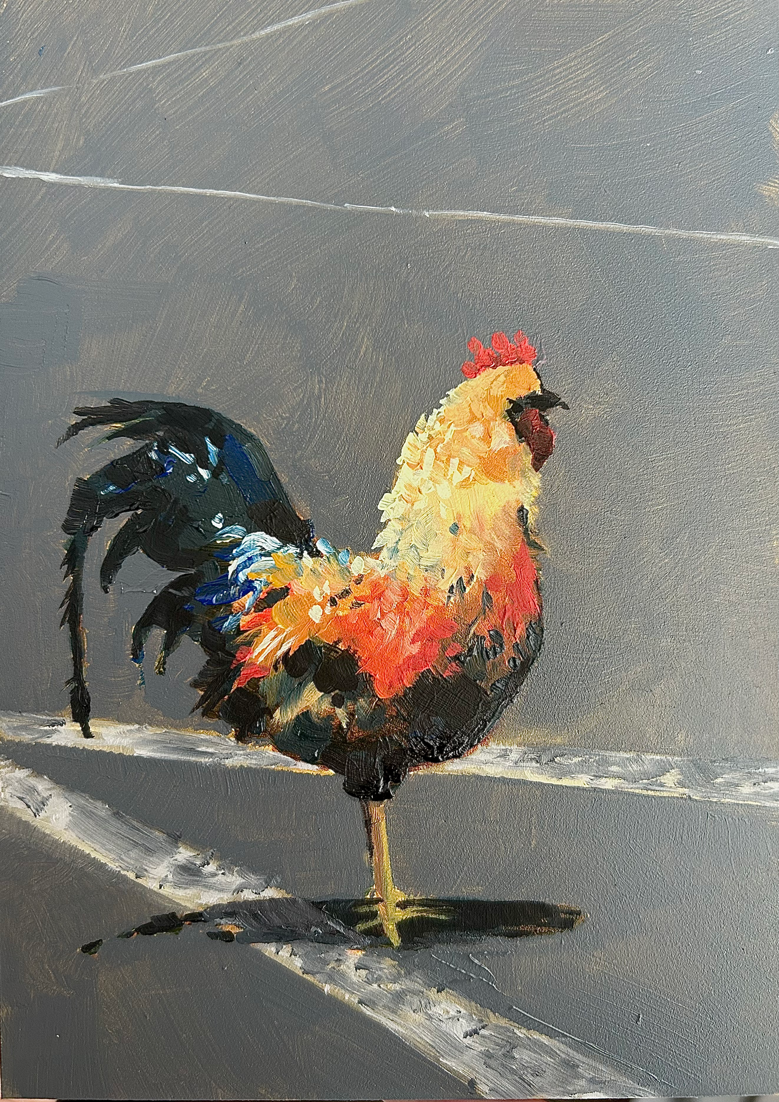 "Parking Lot Rooster" painting
