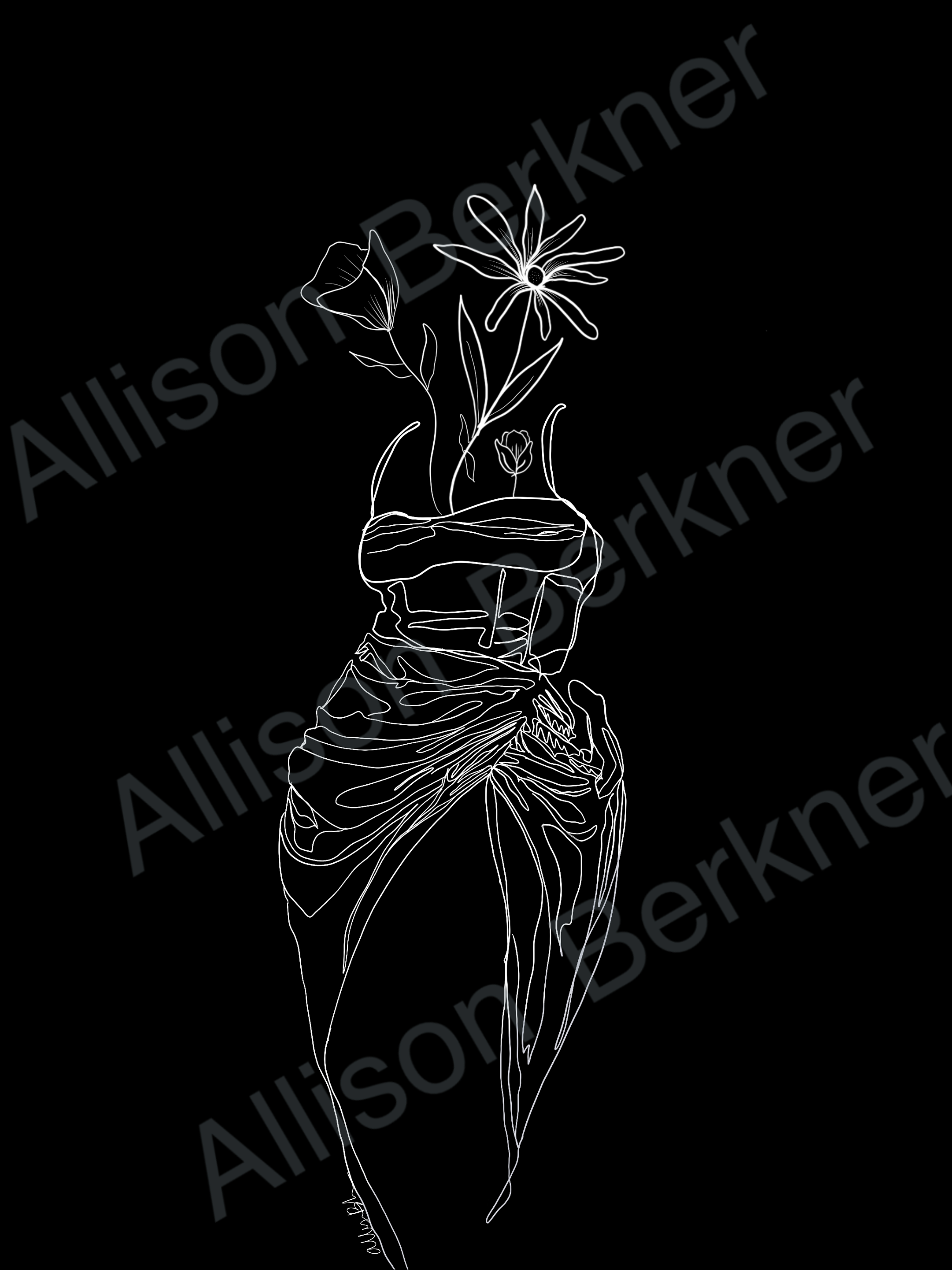 Black and White Woman Line Art Silhouette-Digital Download