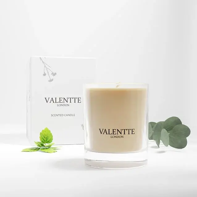 Valentte London Eucalyptus & Patchouli scented luxury candle with gift box