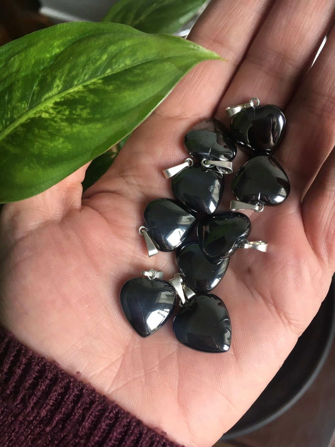 Hématite - Pendentifs cœur 