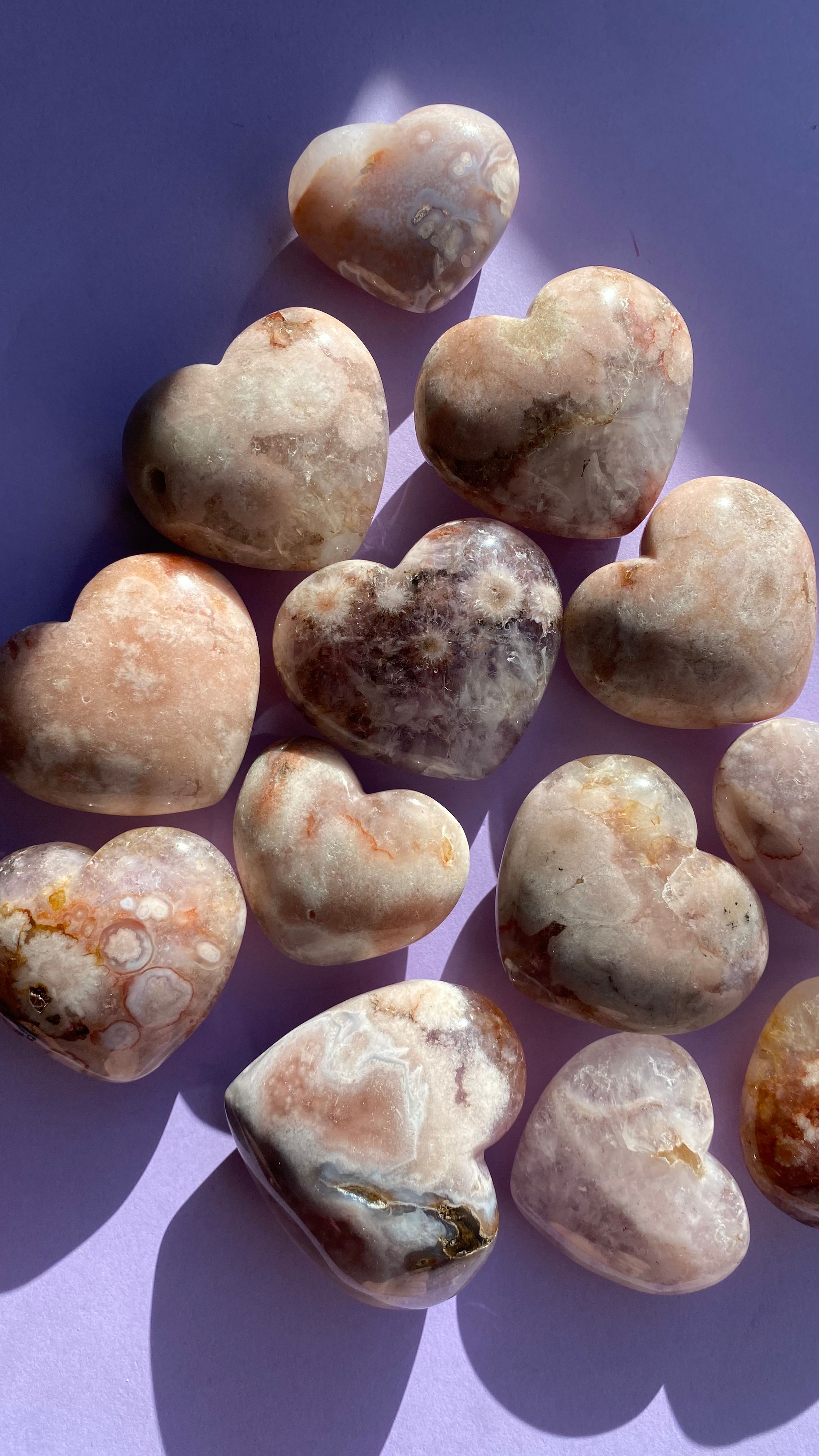 Agate fleur et Améthyste - Cœurs 