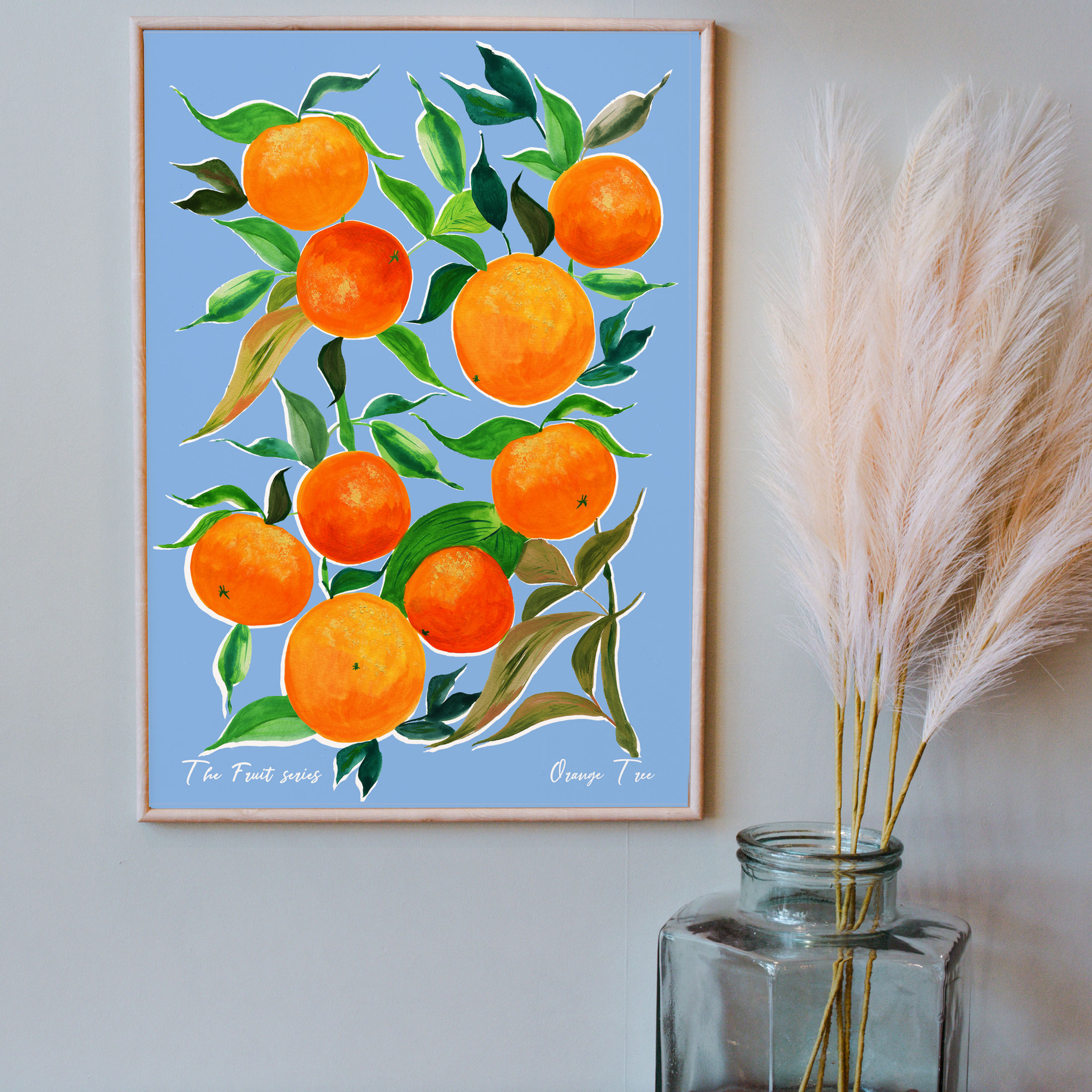 Orange Tree Print - Light Blue Base