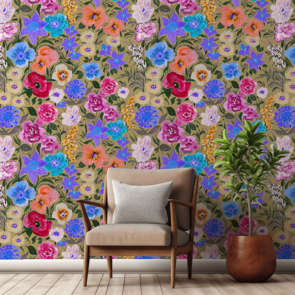 Thumbnail: Vintage Garden - Khaki Green Base- Wallpaper