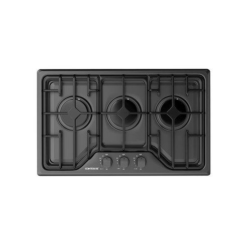 Deluxe, 3Burner BuiltIn Gas Cooktop, Black Stainless Steel contoureusa