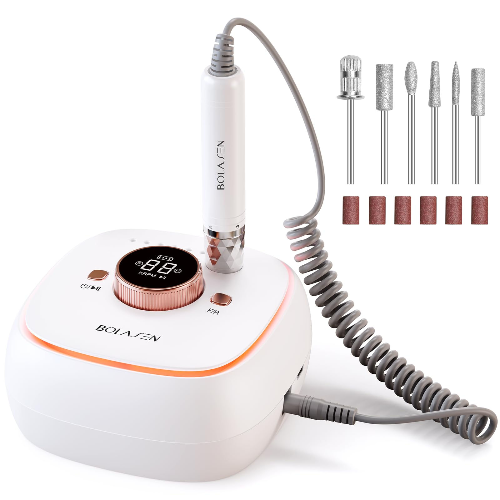 BOLASEN 40000RPM Professional Brushless Nail Drill 7800mAh Rechargeable Cordless