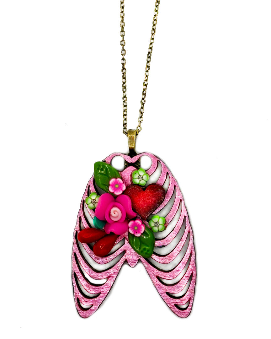 Thumbnail: Pink Rib Cage Pendant Necklace