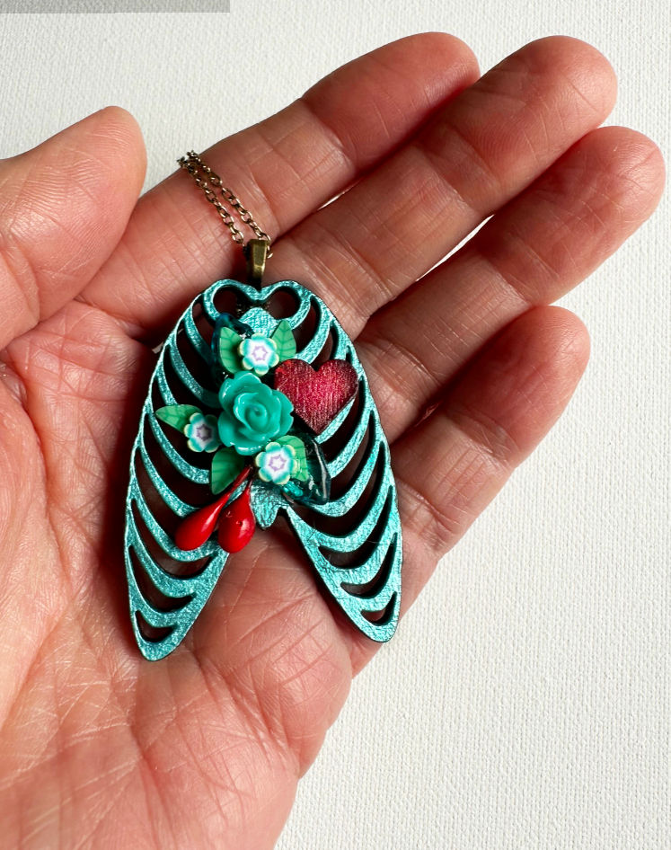 Thumbnail: Teal Rib Cage Pendant Necklace