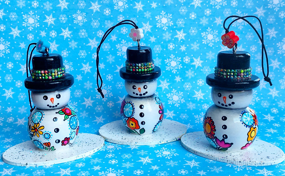 Thumbnail: White Flowered Snowman Ornament