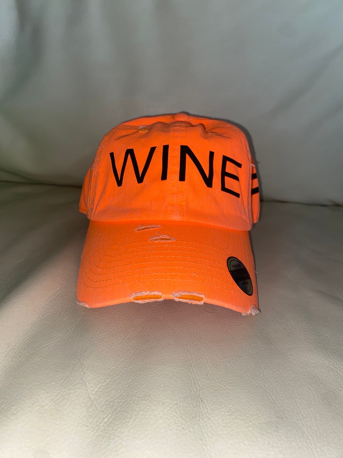 WINE Distressed Dad Hat (Neon Orange 