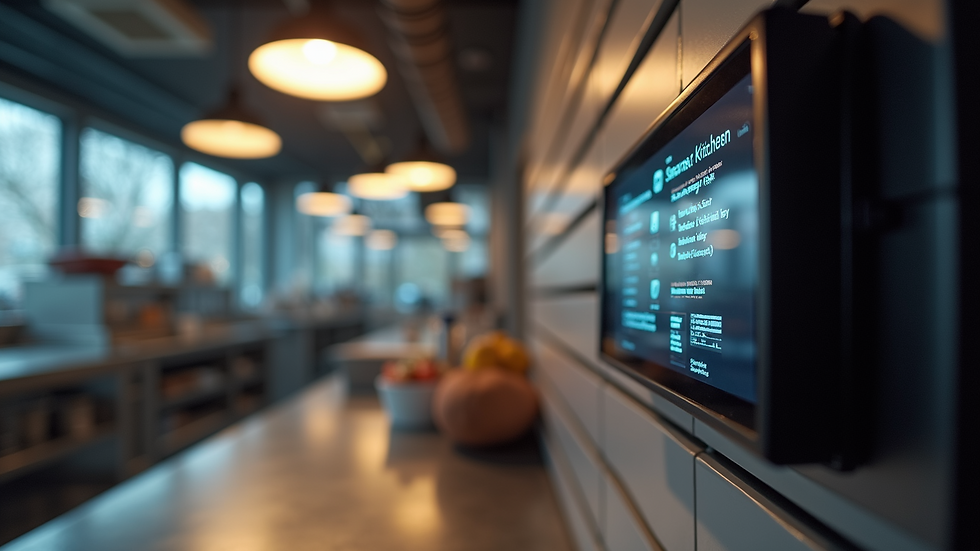Close-up view of restaurant kitchen with digital kitchen display system