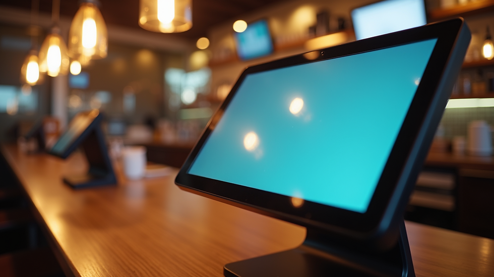 Close-up of a touchscreen POS system in a restaurant