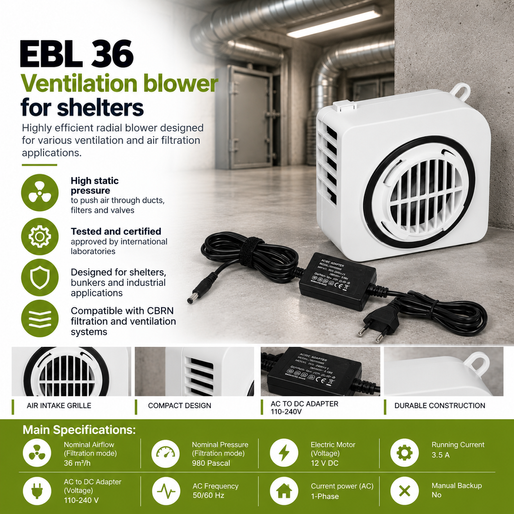 EBL 36 High-Pressure Ventilation Blower for CBRN Filtration Systems and Shelter Ventilation