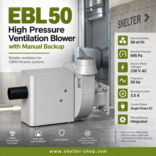 EBL 50 High Pressure Ventilation Blower with Manual Backup: High-Pressure Ventilation for CBRN Filtration Systems