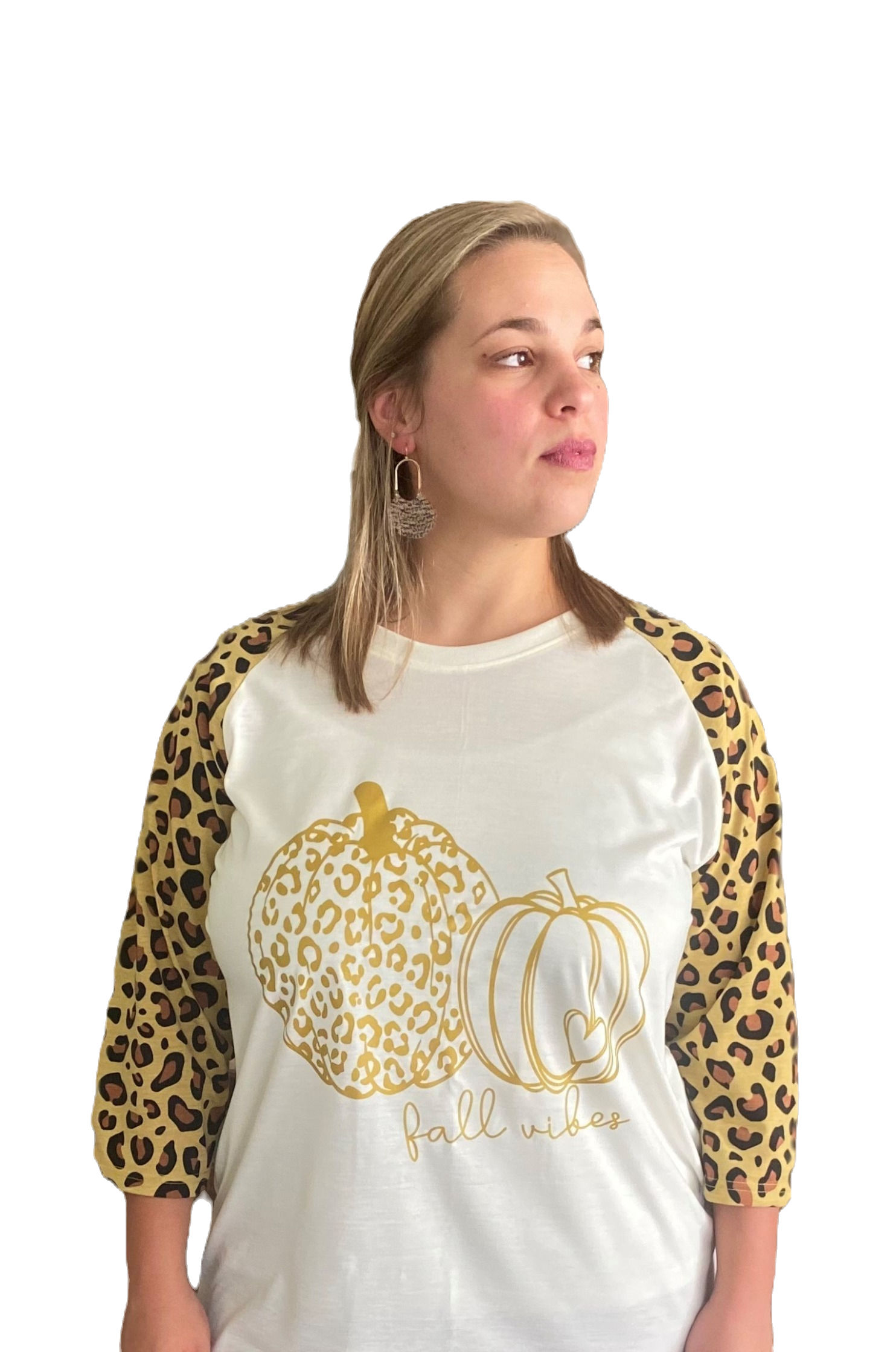 Adult Raglan Leopard Shirt with pumpkin design