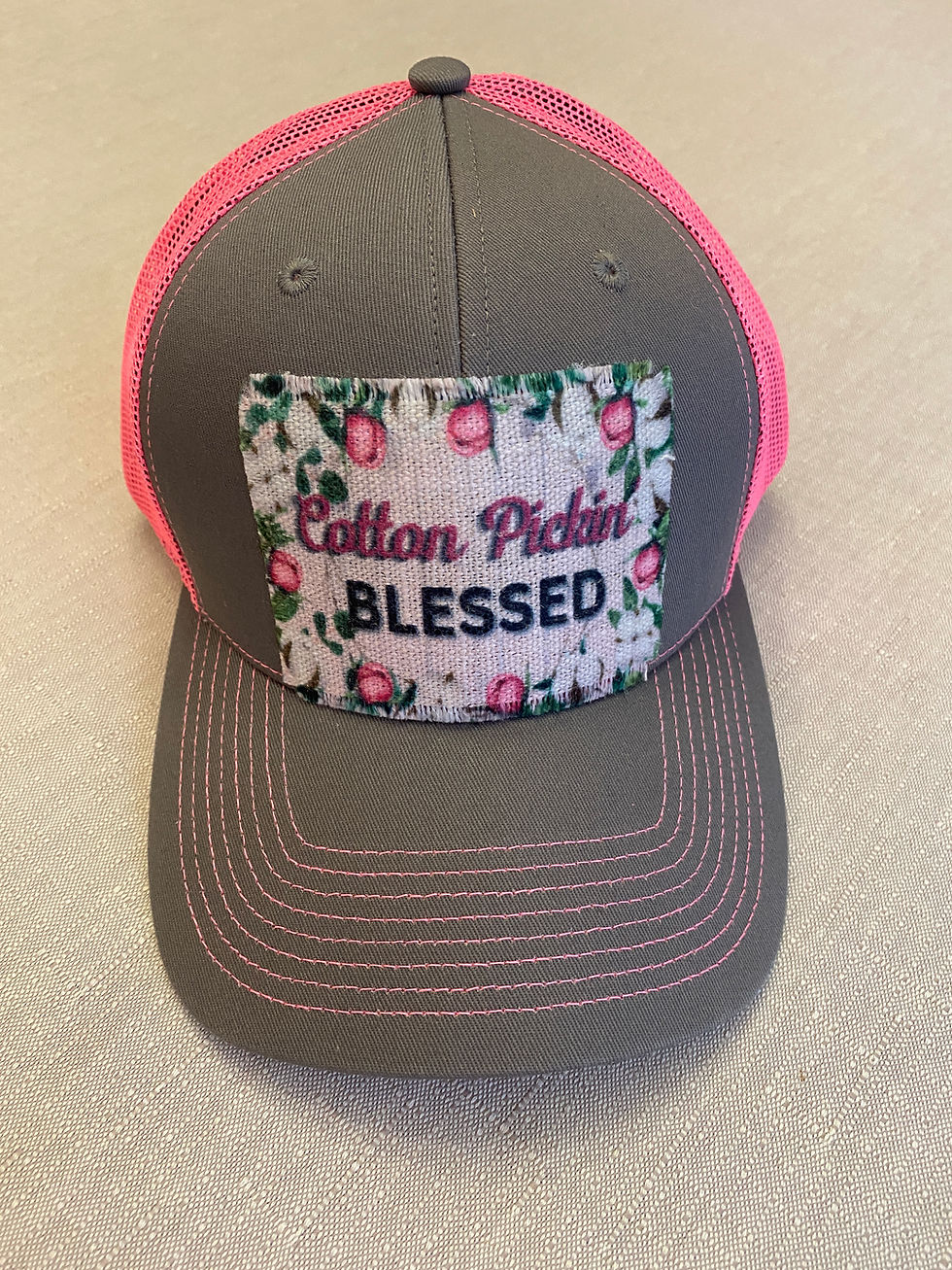 Cotton Pickin Blessed Christian cap in gray and pink