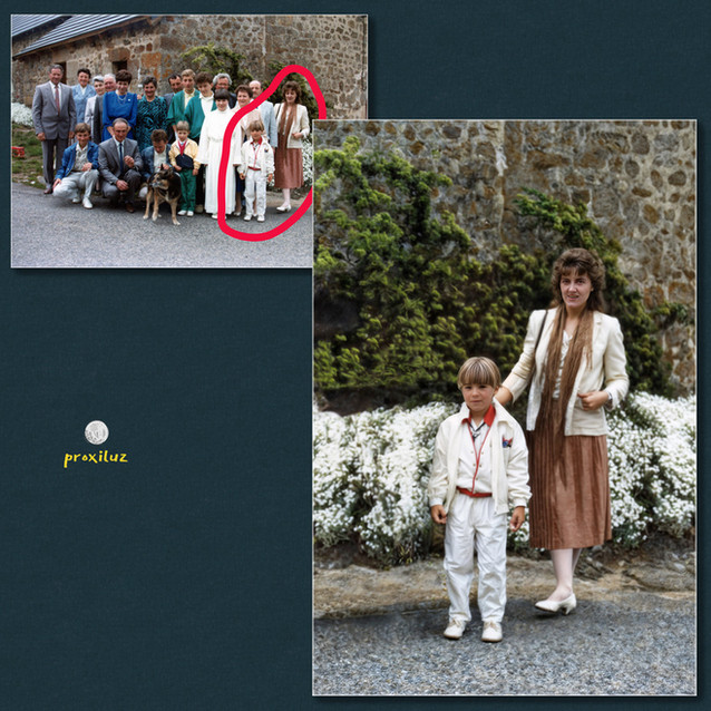 Retouching to extract two people from a group photo